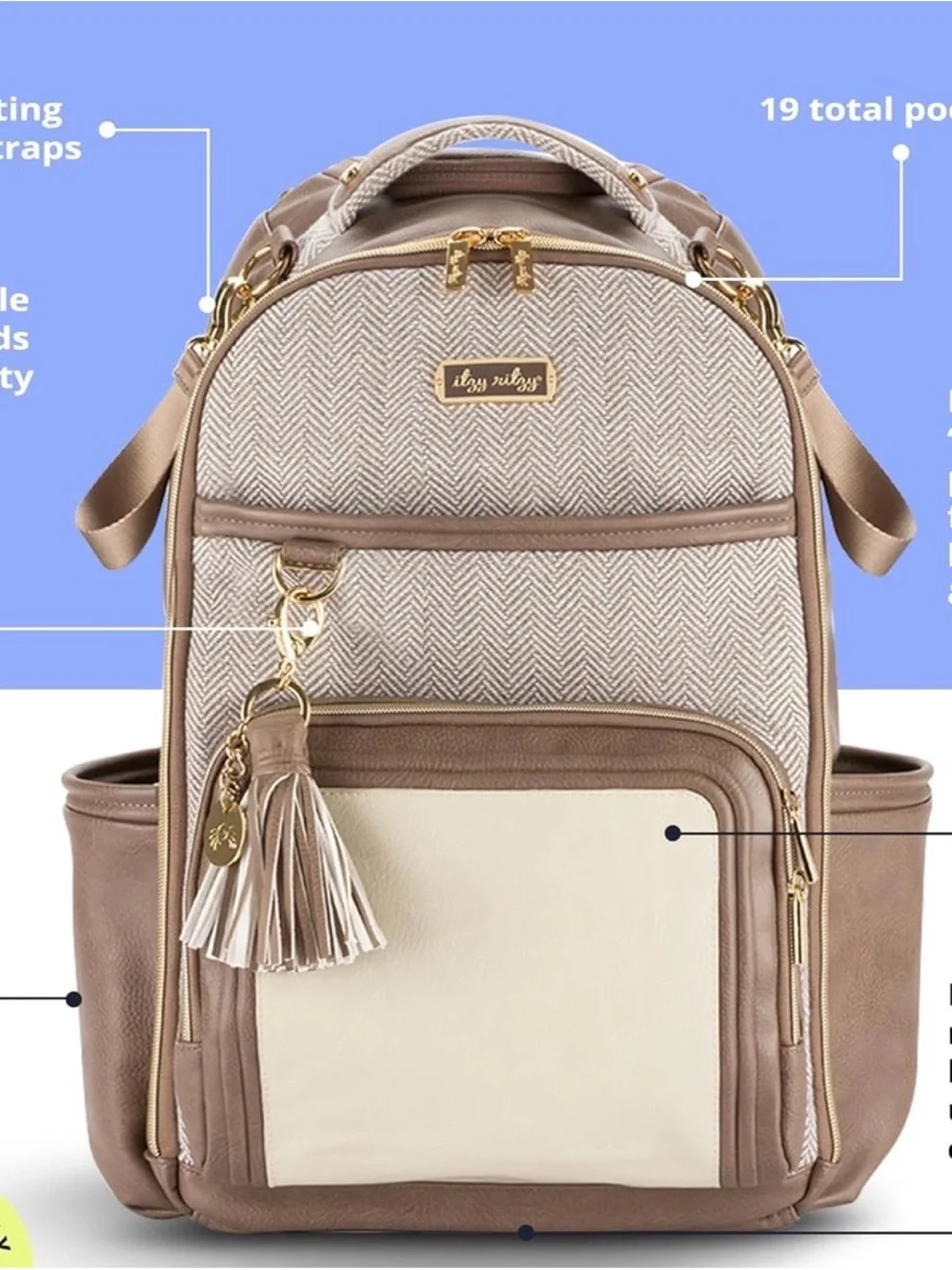 Itzy Ritzy Diaper Backpack - Taupe & Cream